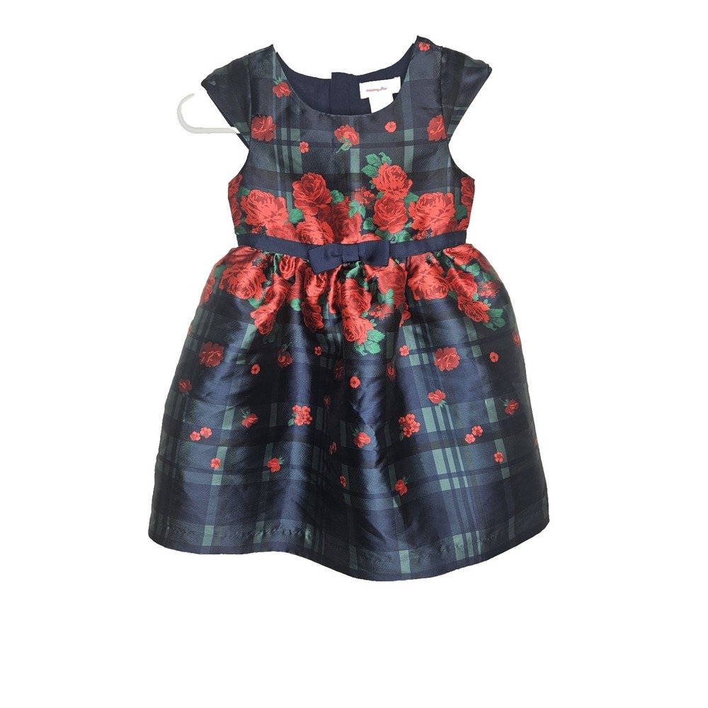 Tommy Bahama Girls 6X Dress‎ Plaid Floral Navy Red Fit & Flare Party Dress Bow